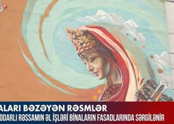 Rusiyalı rəssamın əl işləri Bakı binalarının fasadlarında sərgilənir - Video