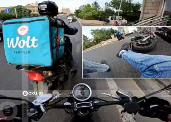 Qaydaları pozan moped sürücüsünü avtomobil vurdu - Video