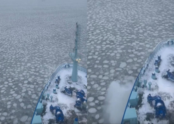 Rusiyanın nüvə gəmisinin “buz tarlası”ndan keçdiyini əks etdirən görüntülər yayımlandı - Video