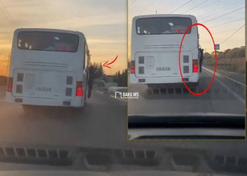 Bakıda avtobus sürücüsü sərnişinlərin həyatını heçə saydı - Video
